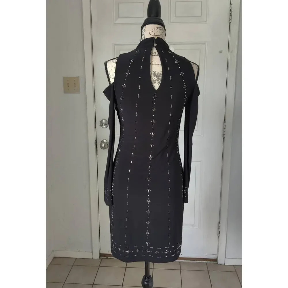 WHBM Cold Shoulder High Neck Long Sleeve Dress Cocktail Sz XXS‎ - Picture 2 of 12